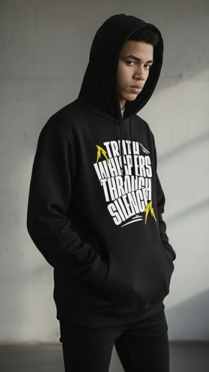 Truth Whispers Black Hoodie – Bold Minimal Streetwear