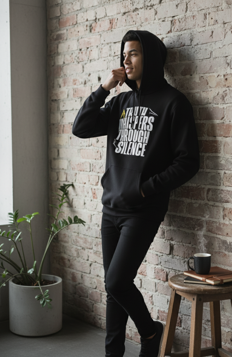 Truth Whispers Black Hoodie – Bold Minimal Streetwear