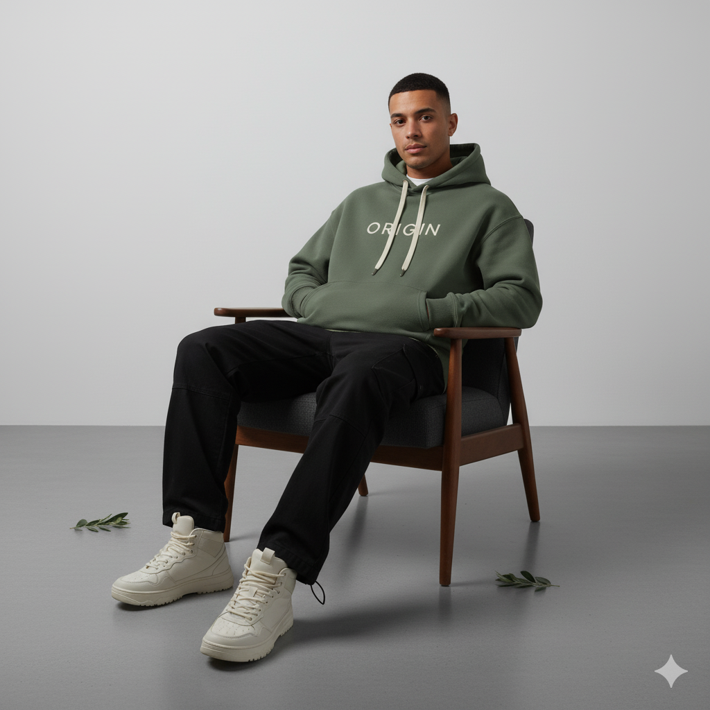 Origin Olive Hoodie – Nature-Inspired Comfort