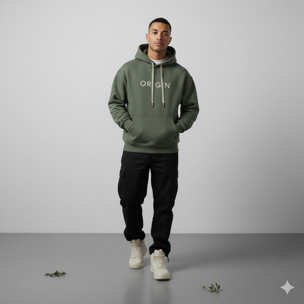 Origin Olive Hoodie – Nature-Inspired Comfort